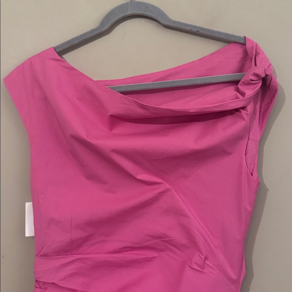 NWOT- Good American Poplin Ruched Off Shoulder Mini Dress, Berry Sorbet, Medium - Picture 10 of 12